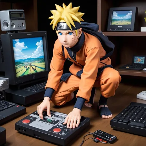 Prompt: Naruto playing with system 