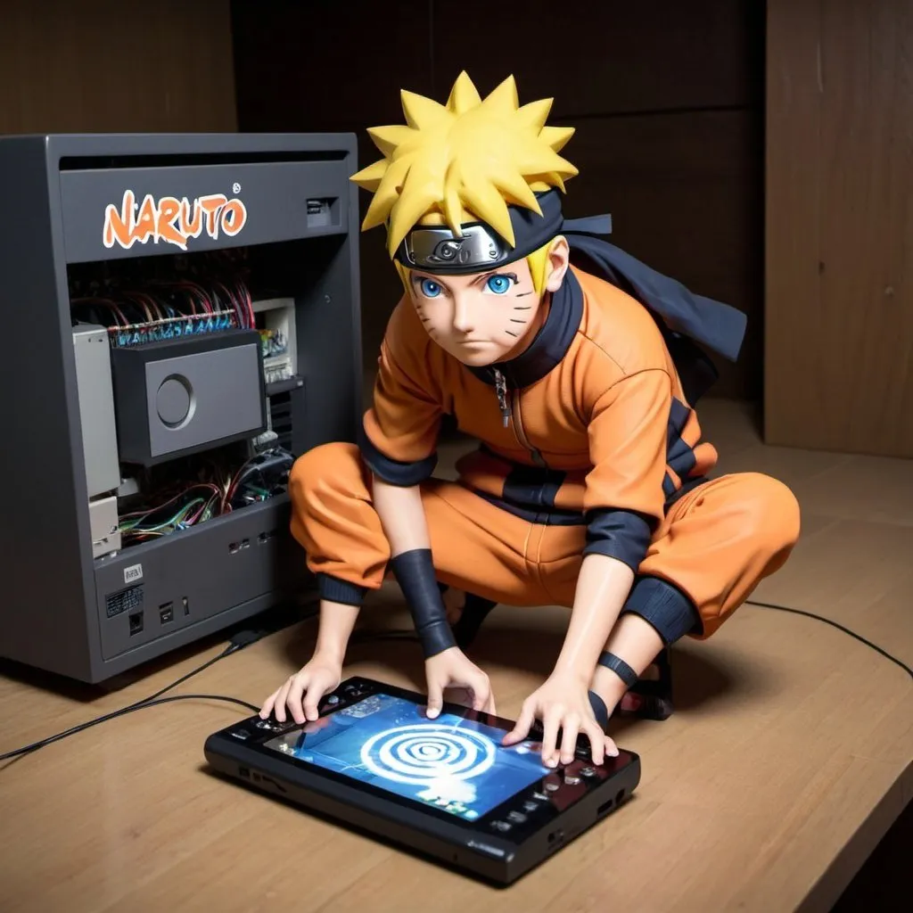 Prompt: Naruto playing with system 