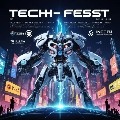 Prompt: Create a poster for tech fest theme anime , it should include tech in that