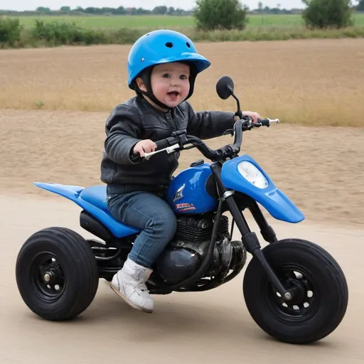 Prompt: Baby riding a zh100 with riding gears