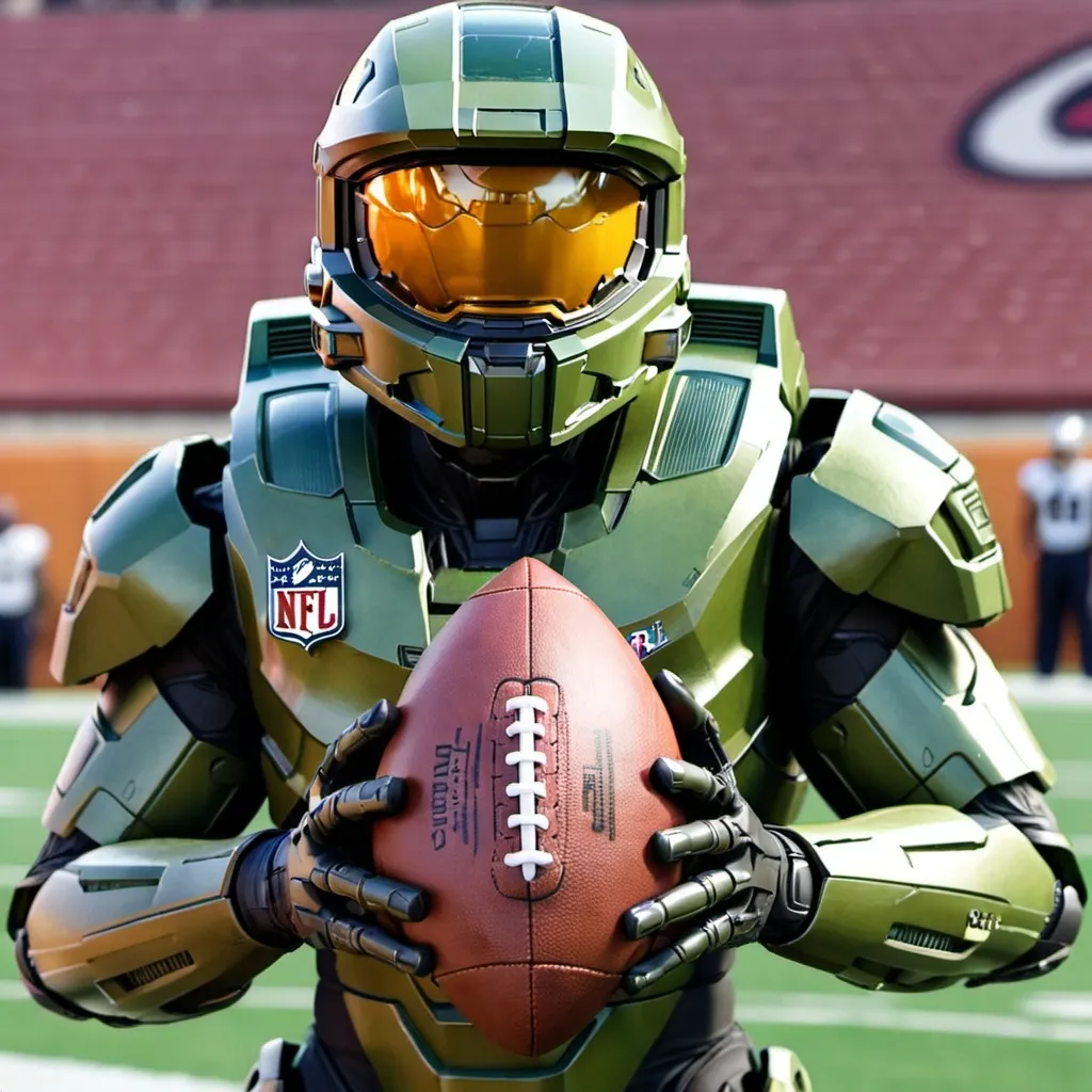 Prompt: master chief holding official NFL football
