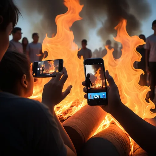 Prompt: The Fire (Modern: Technology)

Prompt for DALL·E:
“Replace the traditional fire with a large glowing smartphone or television screen. The people are mesmerized by the bright screen, not realizing its power over their understanding of reality. The technology symbolizes how media and social media shape our views and beliefs, even though it might not represent the full truth.”