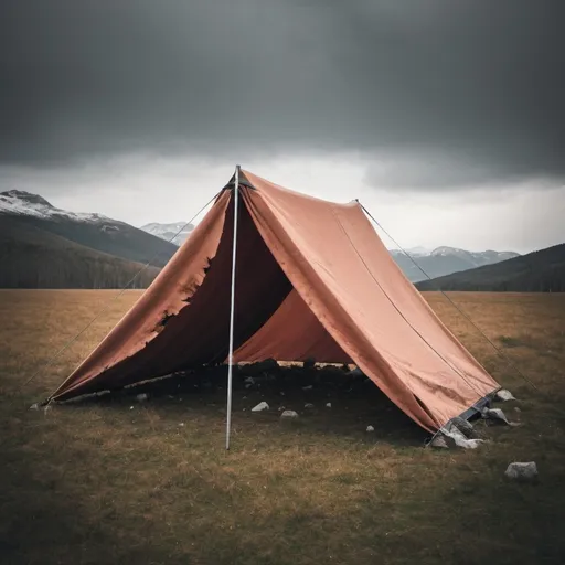 Prompt: Make a image of a broken tent