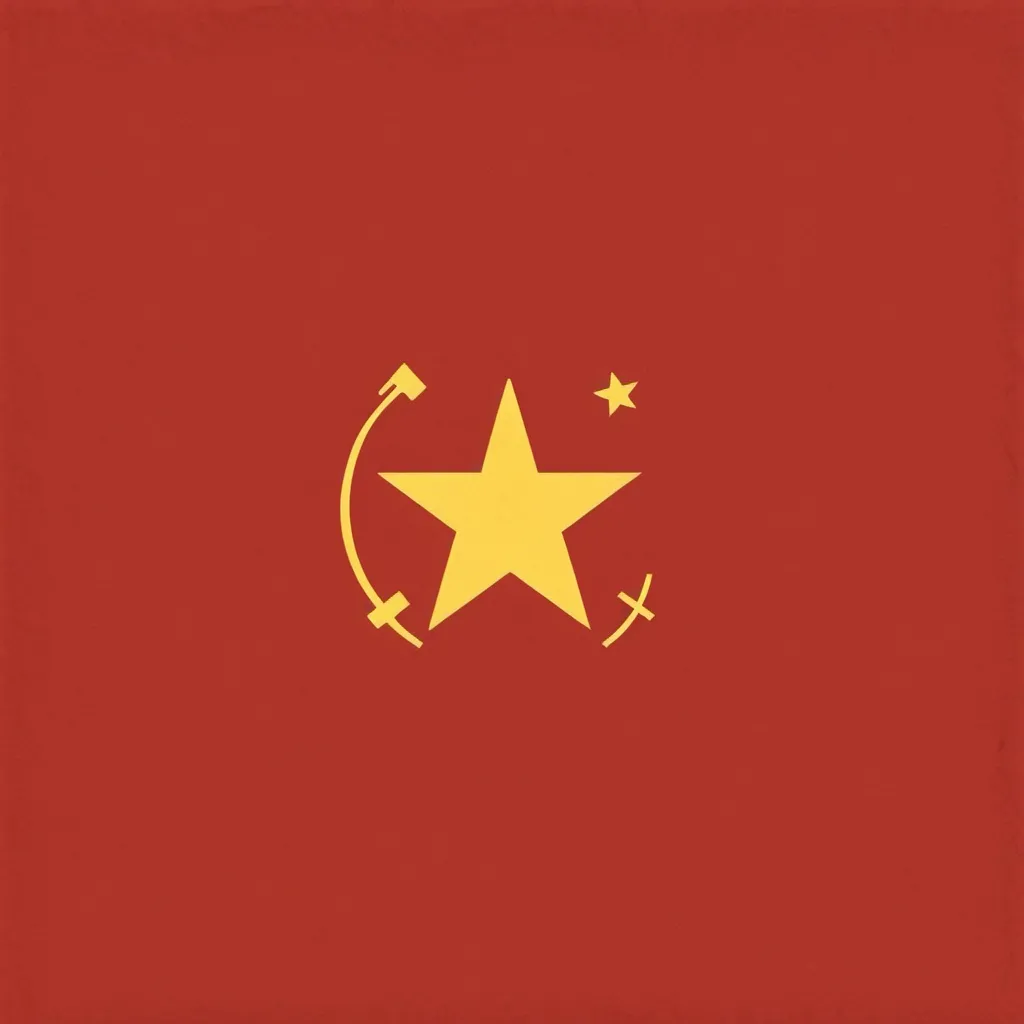 Prompt: Make a flag with stripes top to bottom left to right with a communist logo on the left-hand corner