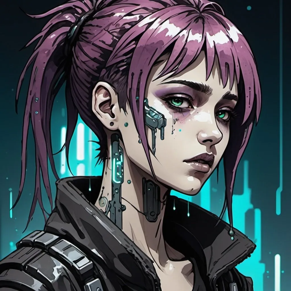 Prompt: ink and water color cyberpunk anime style, grim dark tone, a healing injection for a space sci-fi Rpg. 