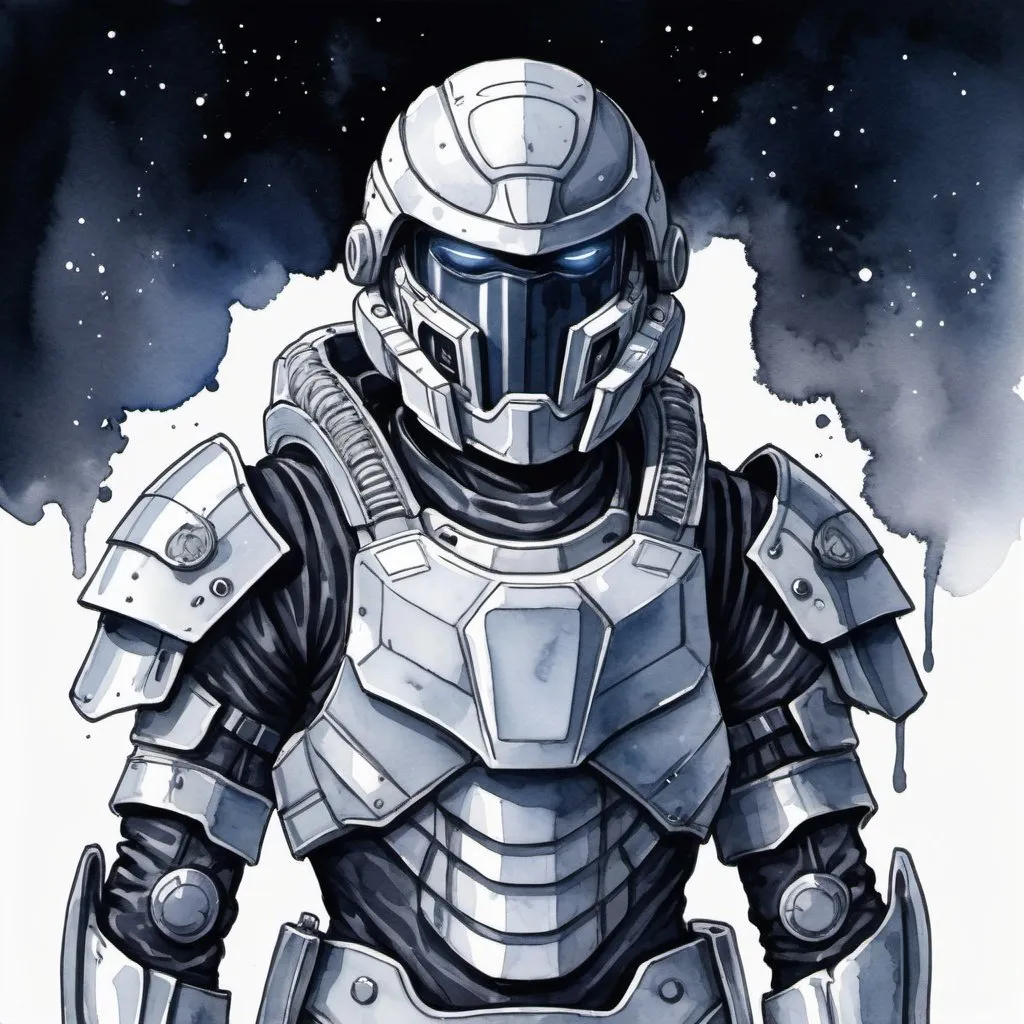 Prompt: soft body armor. drawn in ink line illustration with watercolor, in anime style. Dark, Grim, space opera tone. 