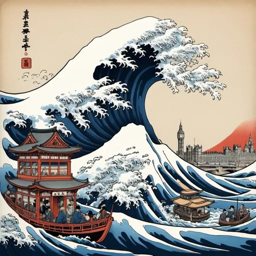Prompt: Please draw a picture if Hokusai was in London.