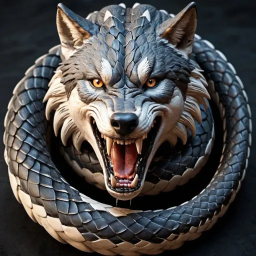 Prompt:  snake with a wolf's head, powerful creature, 