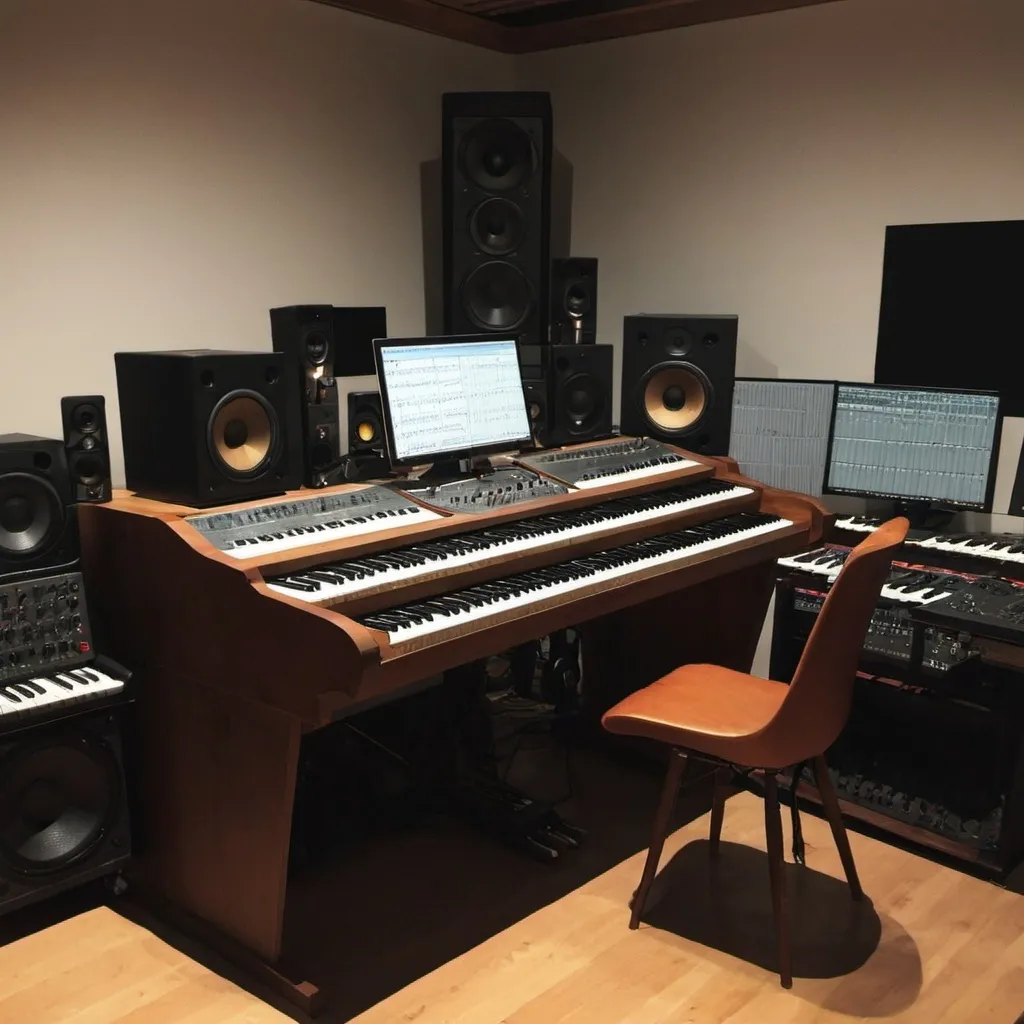 Prompt: studio of a music composer