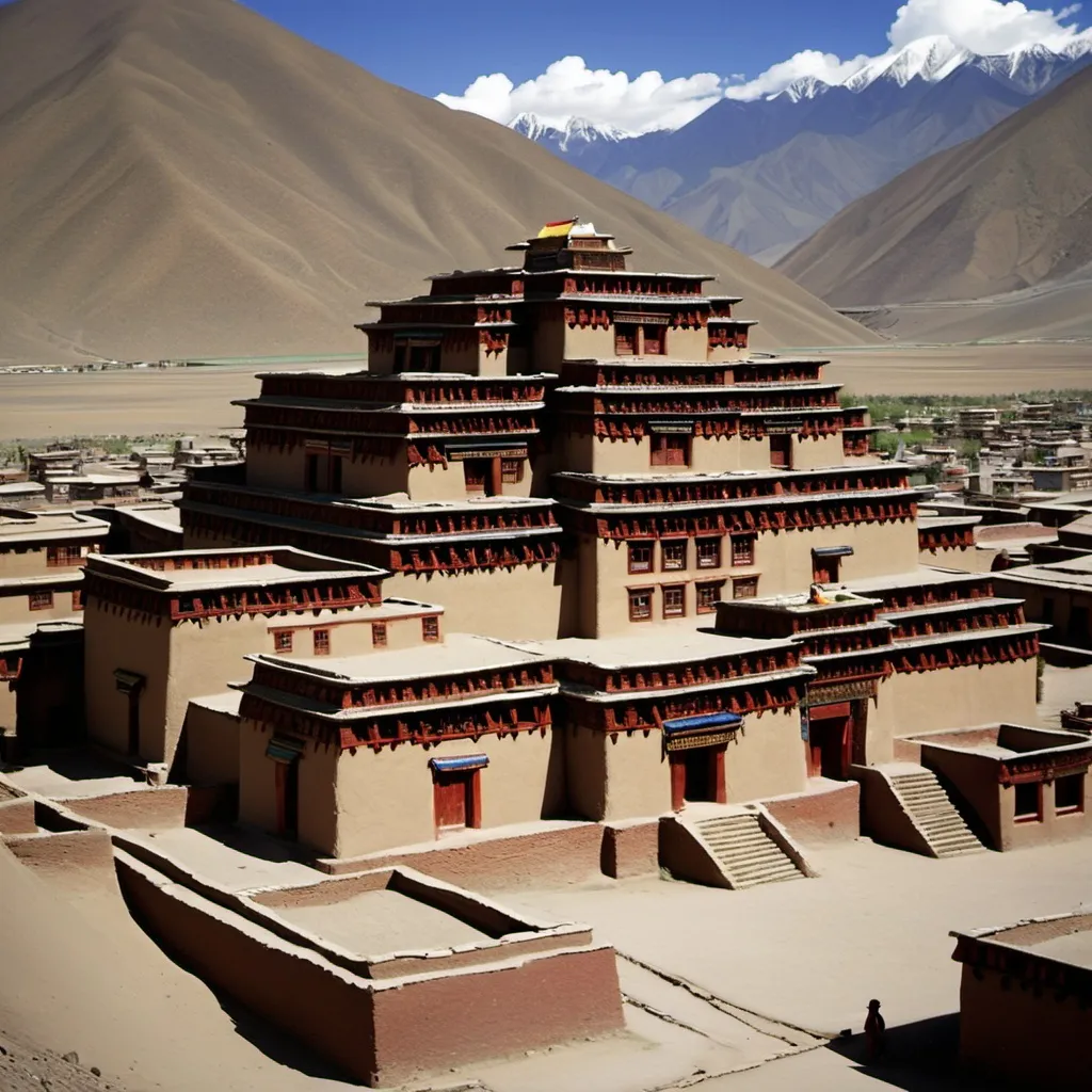 Prompt: Ancient adobe tibetan desert palace city