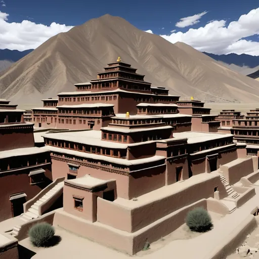 Prompt: Ancient adobe tibetan desert palace city