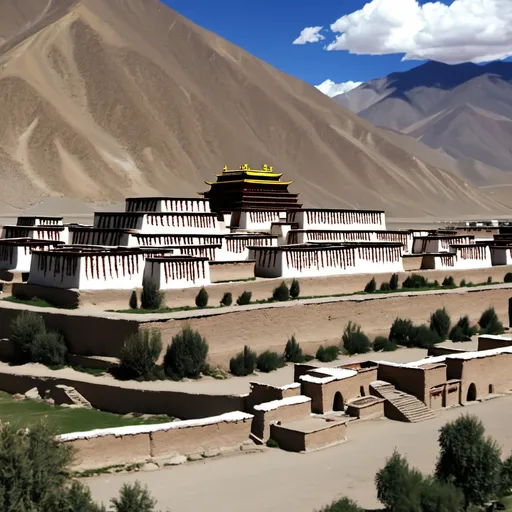 Prompt: Ancient adobe desert palace tibetan city