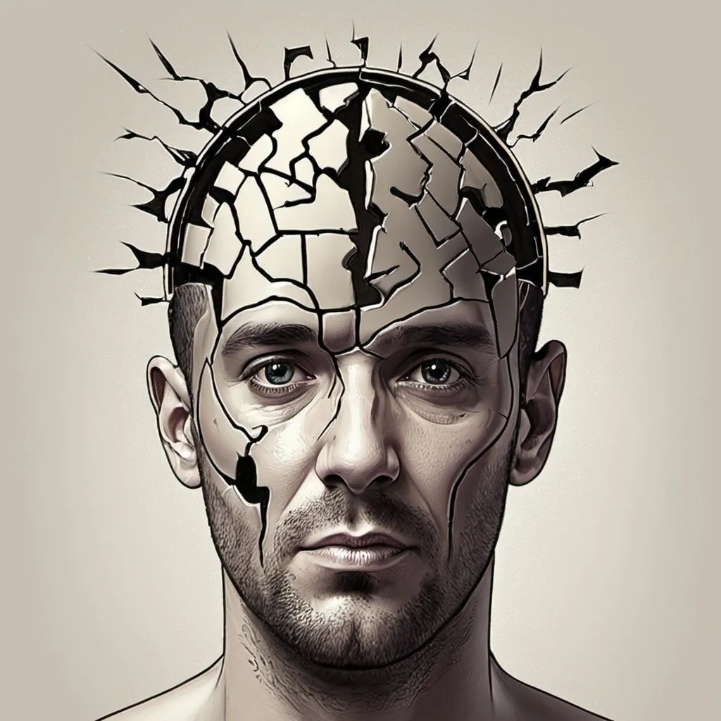 Prompt: Man broken mind art