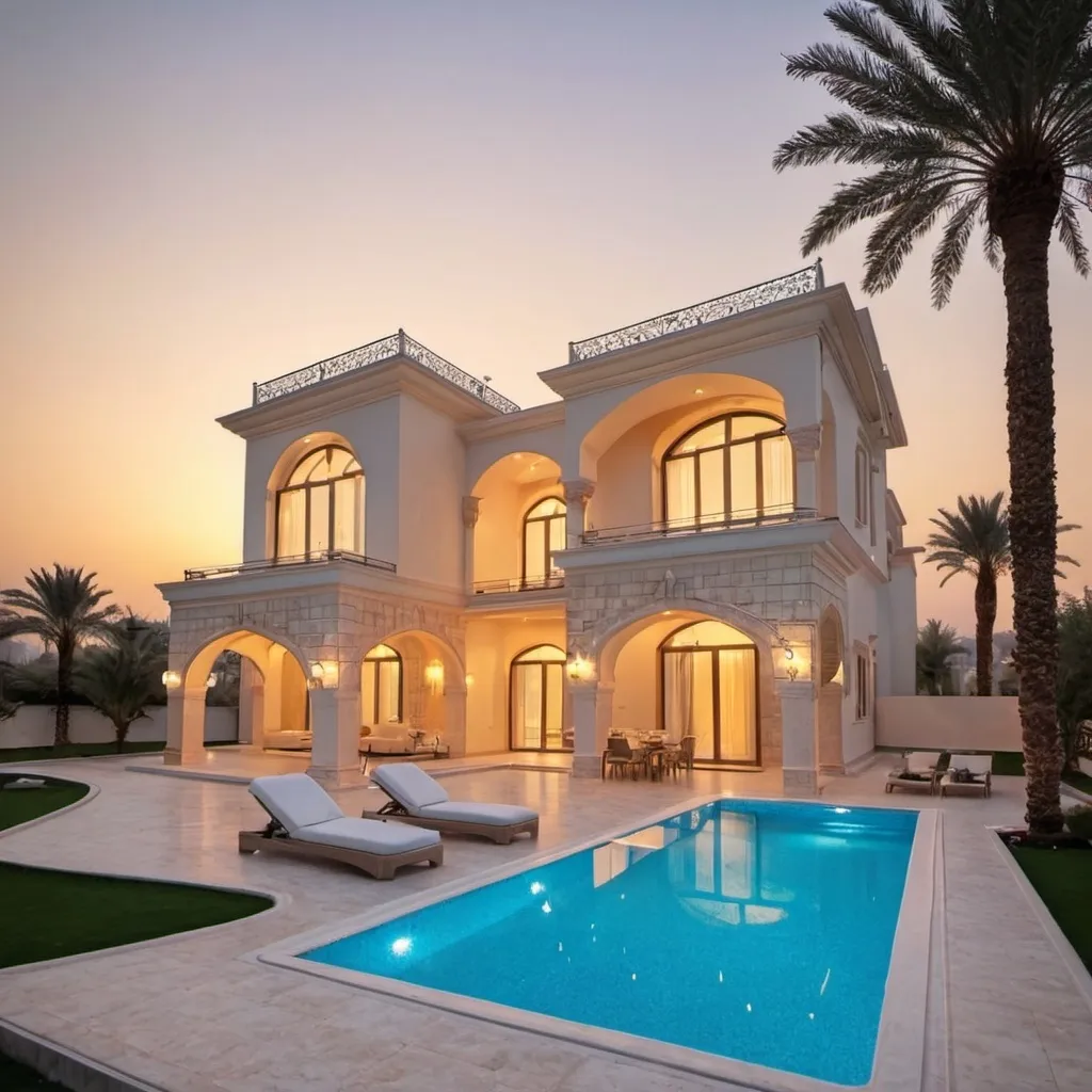 Prompt: Luxury villa ، the sun is shine 