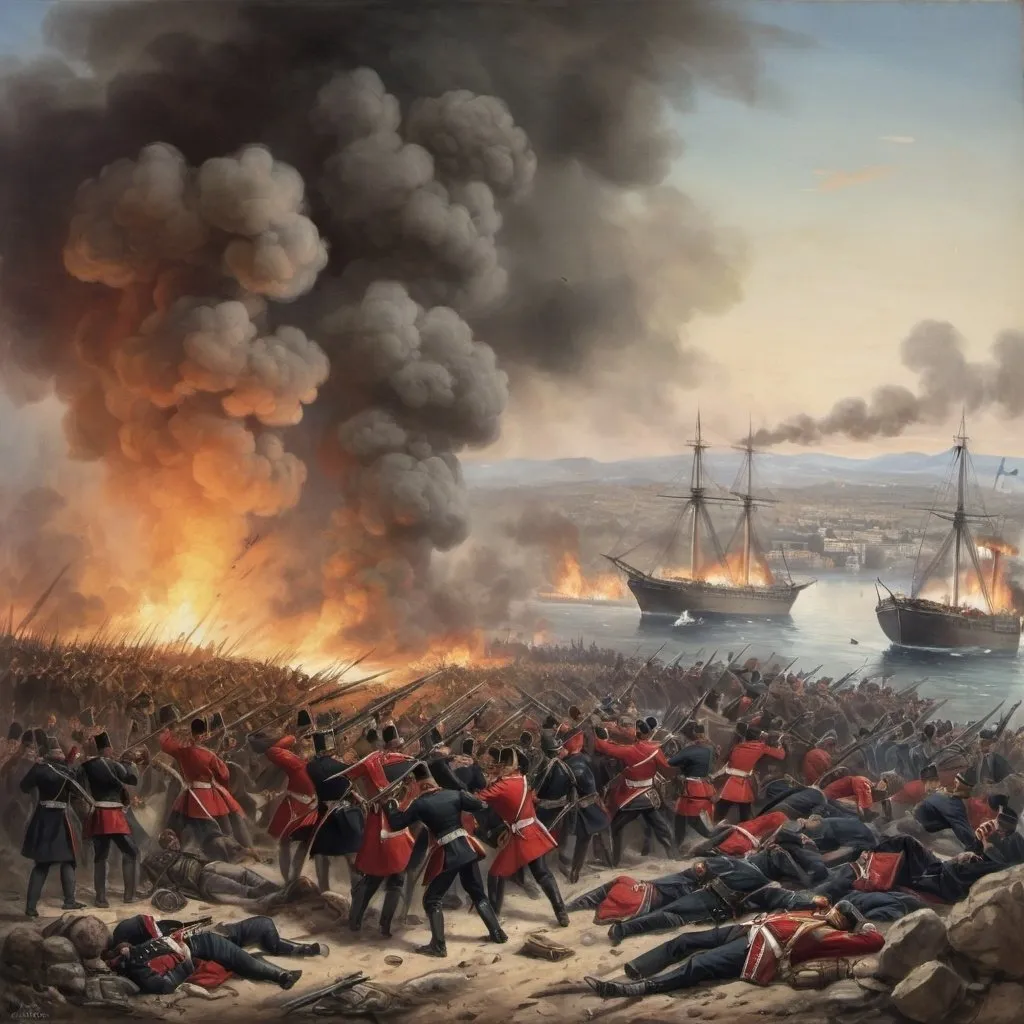 Prompt: An oil painting representing the Crimean War between Russia and the Ottoman Empire, showing the severity of the losses and the ferocity of the fighting