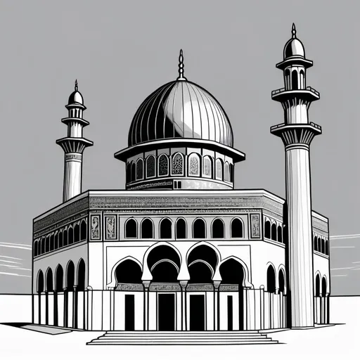 Prompt: Black and white line art headshot portrait of Dome of the Rock Mosque in the style of a comic.