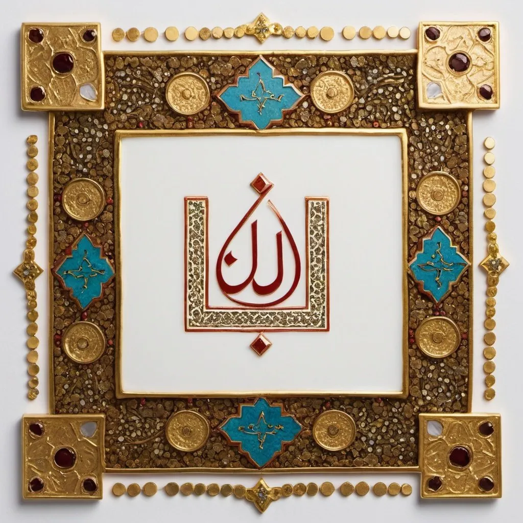 Prompt: A white square with “Raed Aleswed” written on it, surrounded by gold pieces surrounded by Persian decorations