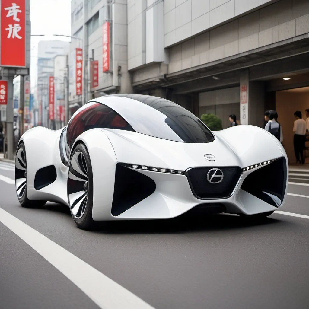 Prompt: A dynamic architectural car from the future bearing the character of japan architecture with modernity