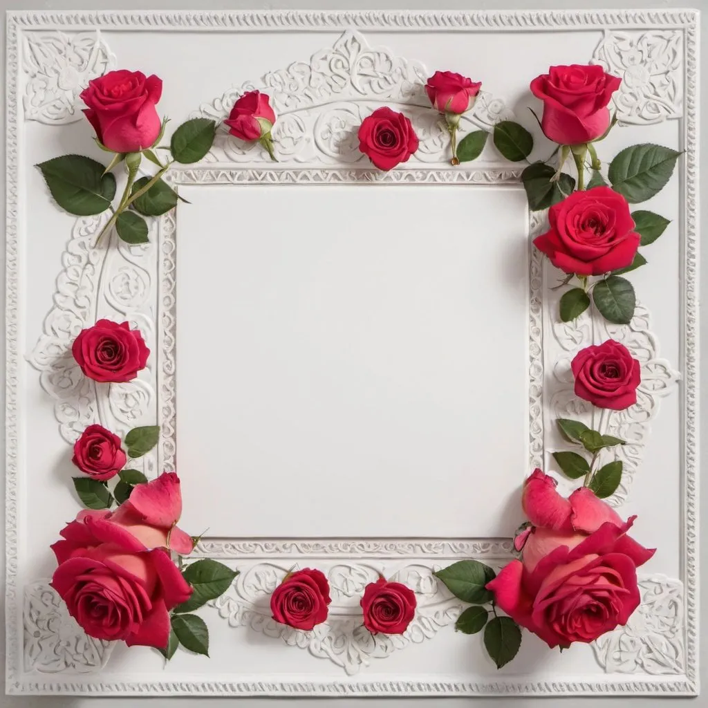 Prompt: A white square surrounded by roses and Andalusian decorations