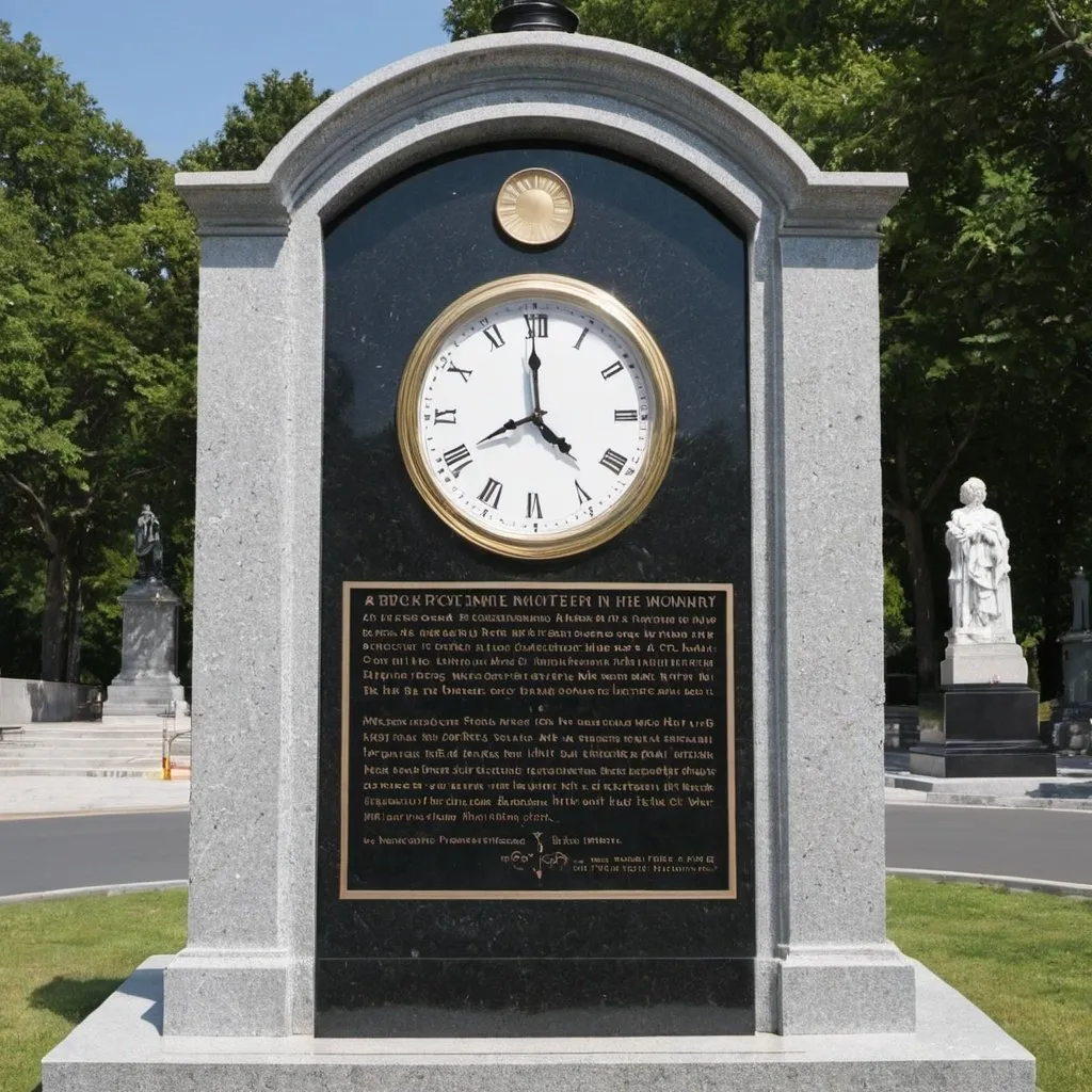 Prompt: A clock mounted on a monument with a granite frame