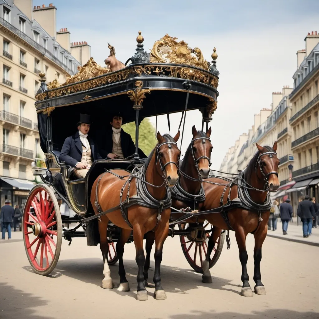 Prompt: A carriage drawn by two horses in Paris in the year 1800