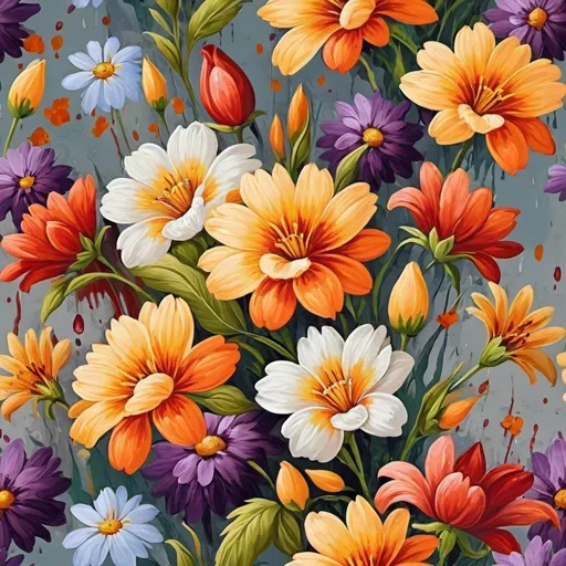 Prompt: olpntng style, seamless pattern of flowers, fits one hundred percent, oil painting, heavy strokes, paint dripping