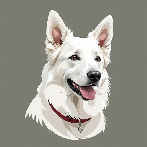 Prompt: art ilustration minimalist outerline and simpe colors only. white swiss shepherd dog happy