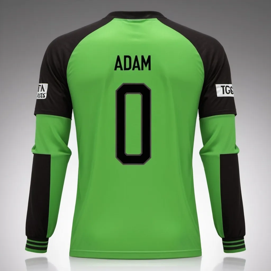 Prompt: Green and black football shirt,team name  ‘Elite Cigs’ with player name ‘Adam’ on the back