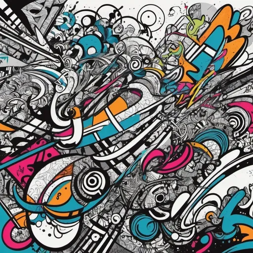 Prompt: Funky fat line doodles merging in abstract design, colourful, high contrast, bold strokes, modern art, intricate patterns, detailed linework, graphic art, monochrome, high quality, bold and dynamic, abstract art, thick lines, artistic, urban vibe, graffiti-style, sharp and crisp