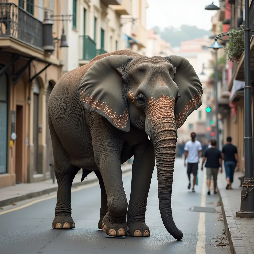 Prompt: un elefante in mezzo alla strada barese