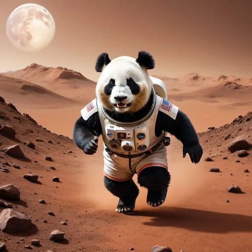 Prompt: Panda is running on mars