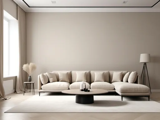 Prompt: Minimal Luxury Living Room Beige Empty