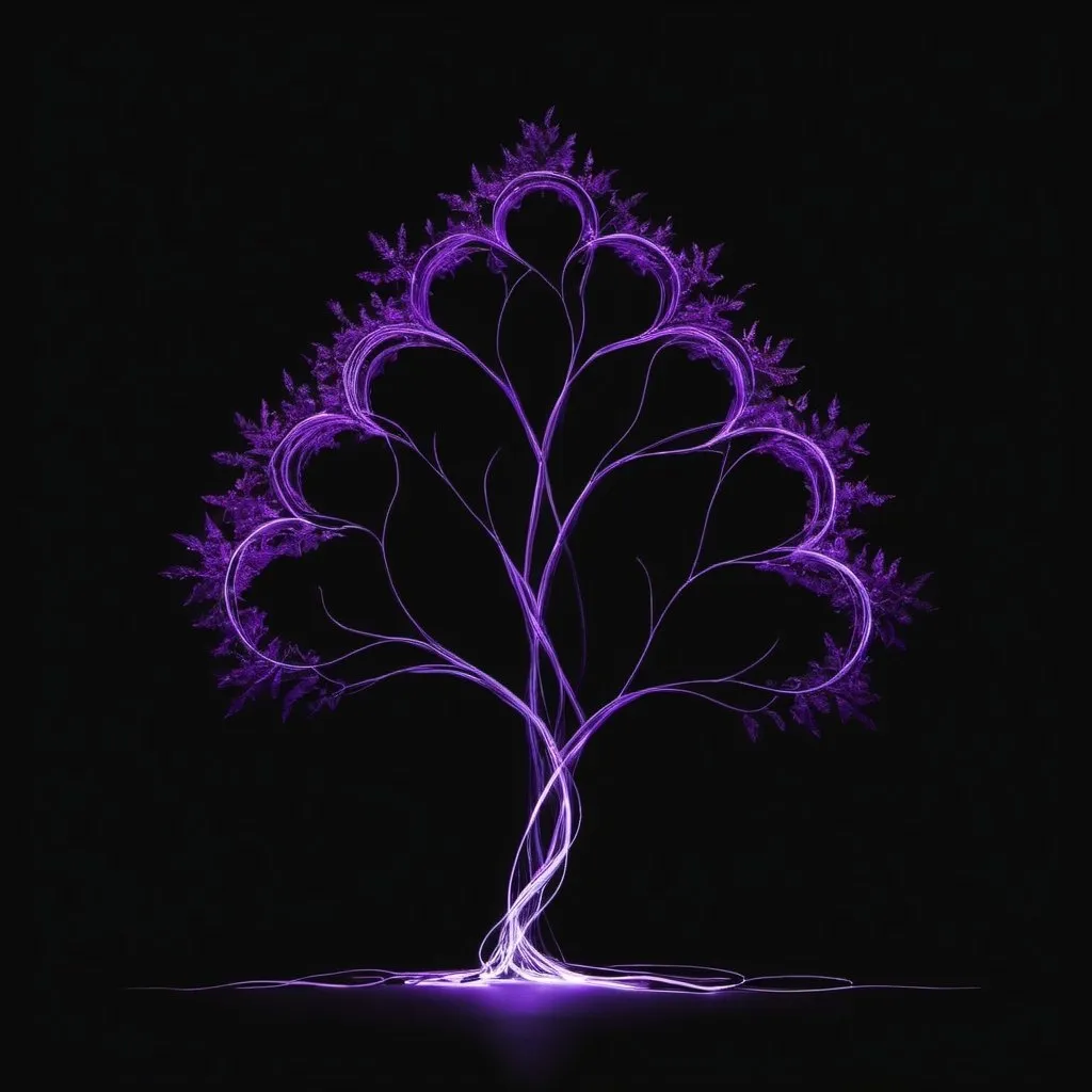 Prompt: purple tree shaped light painting black backdrop, minimalistic, elegant line design