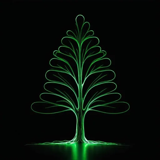 Prompt: green tree shaped light painting black backdrop, minimalistic, elegant line design