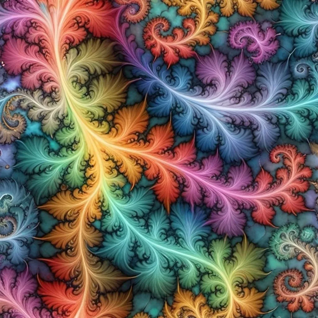 Prompt: colorful fractal art with a watercolor paint style