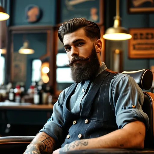 Prompt: a modern barbershop that combines traditional barbering techniques with contemporary styles. We cater to a diverse clientele, providing high-quality haircuts, grooming services, and a welcoming atmosphere.


- *Visual Style:* Clean, modern, with a hint of vintage barbering aesthetics.
- *Color Palette:* Deep blues, warm grays, and hints of gold.