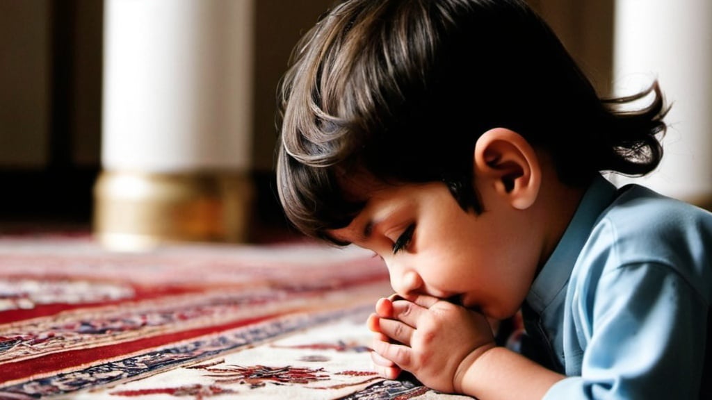 Prompt: Child: Alhamdulillah, who gave us life after He made us die, and to Him is the return.
(Begins to pray, facing the qiblah.)