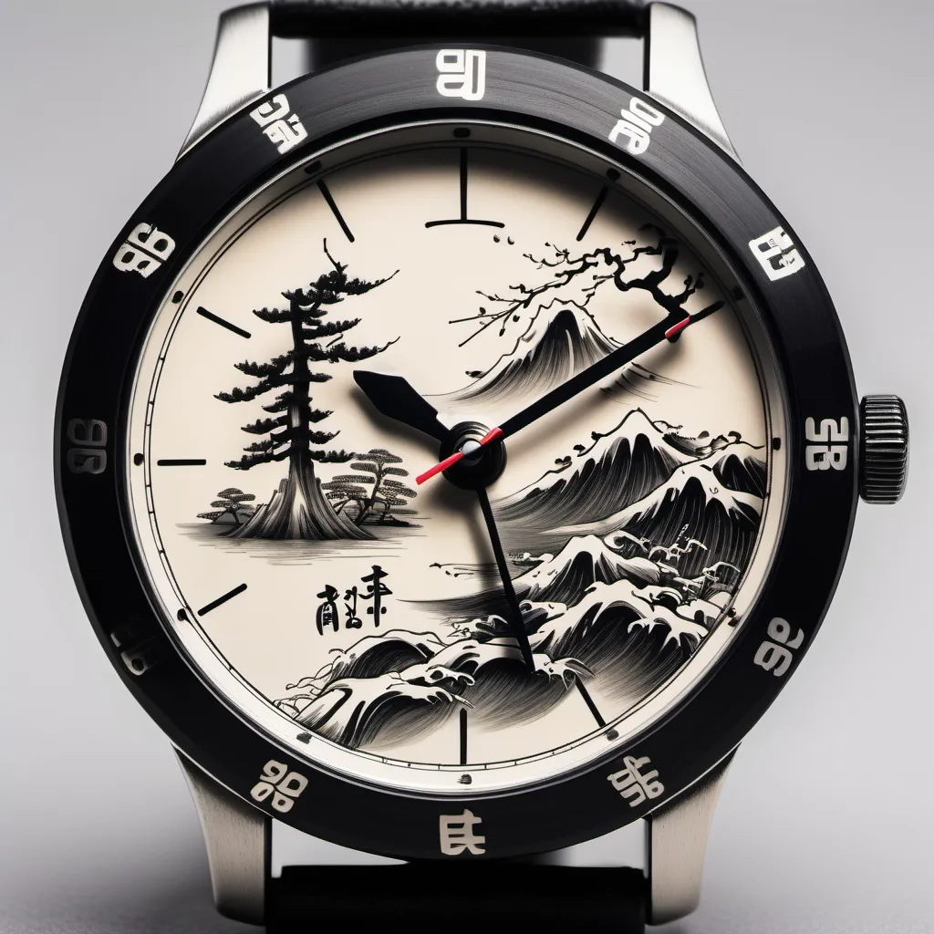 Prompt: eine oberfläche einer Armbanduhr entwerfen Ziffernblatt Japanische schriftzeichen
Moderners Disign , Samurai