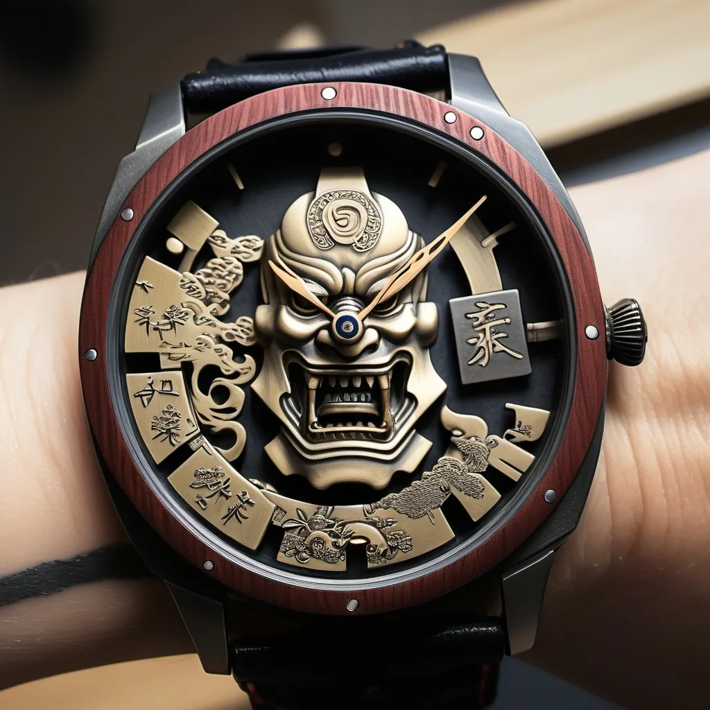 Prompt: eine oberfläche einer Armbanduhr entwerfen Ziffernblatt Japanische schriftzeichen
Moderners Disign , Samurai ,Gehäuse größer der uhr