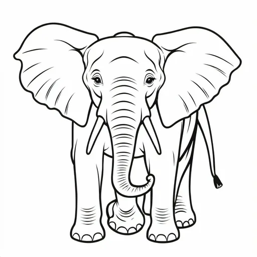 Prompt: B&W coloring book page, Elephant, outline, simple, solid white background