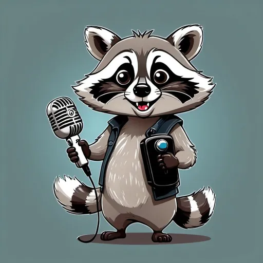 Prompt: Cartoon racoon with microphone