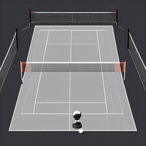 Prompt: flat design,simple shapes,vector,2D，black and white and gray tone，badminton court