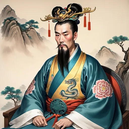 Prompt: ere is a description of the appearance of Emperor Taizong of Tang, Li Shimin.

Emperor Taizong of Tang, Li Shimin, possessed a striking and handsome appearance. According to historical records, he had a tall stature and a refined countenance. His eyebrows were like stars, and his eyes were sharp and piercing. His facial features were distinct and well-defined, with high cheekbones and a broad forehead. He had lustrous, black hair that was usually neatly groomed.

Li Shimin's attire also reflected his regal and authoritative status. As an emperor, he often wore splendid dragon robes, the traditional attire of Tang emperors, to signify his imperial position. Dragon robes were typically made of luxurious silk and adorned with golden or colorful dragon patterns, symbolizing the emperor's authority and status. Additionally, Li Shimin frequently adorned himself with gold and gemstone accessories, such as headdresses and jade rings, to accentuate his royal power.

Apart from his appearance and attire, Li Shimin's demeanor and bearing left a deep impression. Rooted in Confucian ethics and benevolence, he treated his subjects and courtiers with great tolerance and kindness. He was adept at listening to and understanding others' opinions, and made decisions with fairness and wisdom. His humility and prudence earned him the reverence and respect of his people.

Overall, Emperor Taizong of Tang, Li Shimin, was a remarkable emperor with a striking appearance and magnificent bearing. His appearance and demeanor showcased his regal authority as a great ruler.