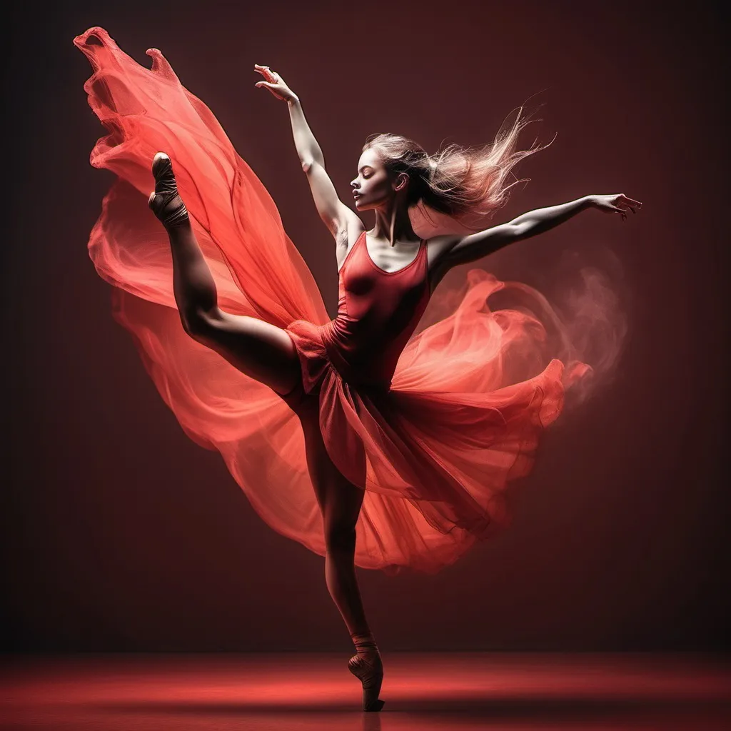 Prompt: Create an image of a dancer with fairy red tone to evoke energy and excitement