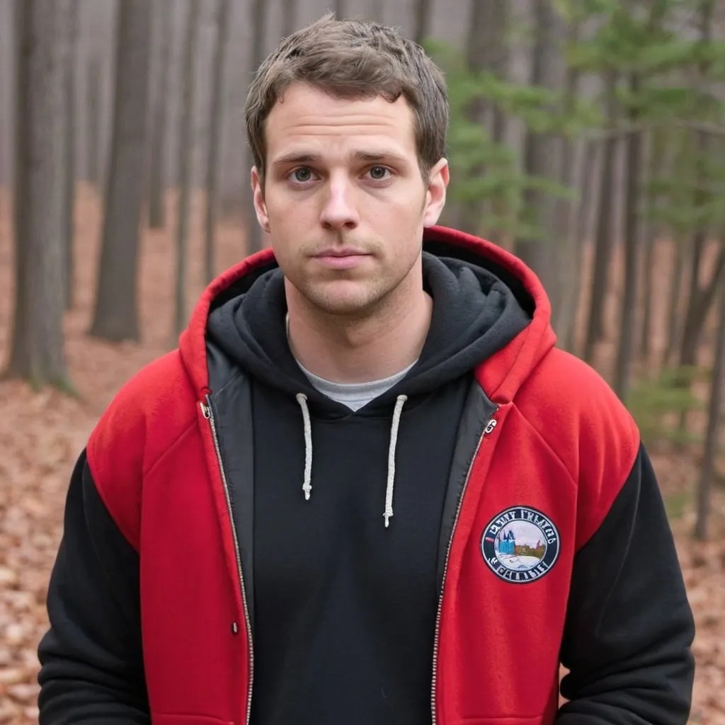 Prompt: Cursed image of a generic white guy from New England in his 30s wearing a black hoodie over a red jacket