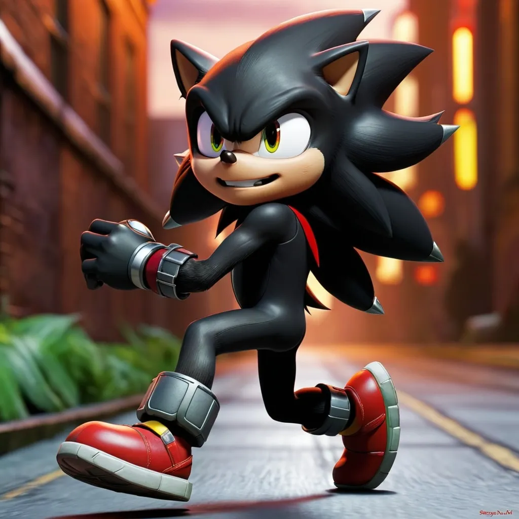 Prompt: Shadow the hedgehog running
 