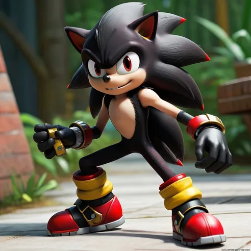 Prompt: Shadow the hedgehog playing 
 