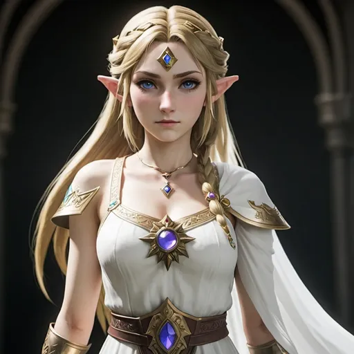 Prompt: Princess Zelda in final fantasy remake style with scars and a white dress 