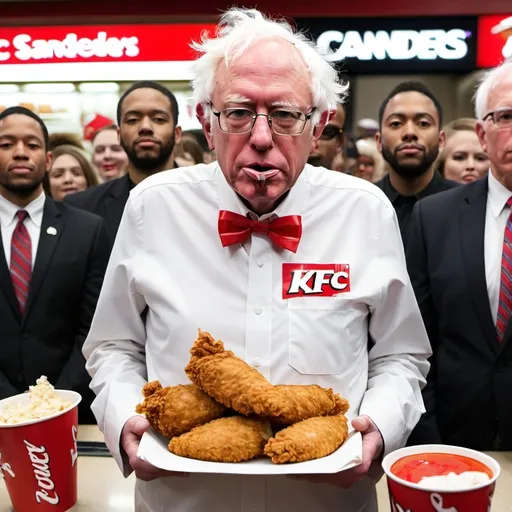 Prompt: Bernie Sanders dressed as KFC sanders