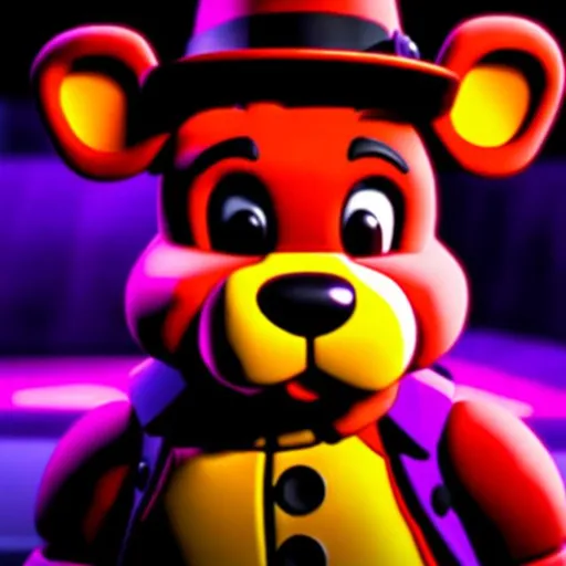 Prompt: Freddy Fazbear singing Purple Rain